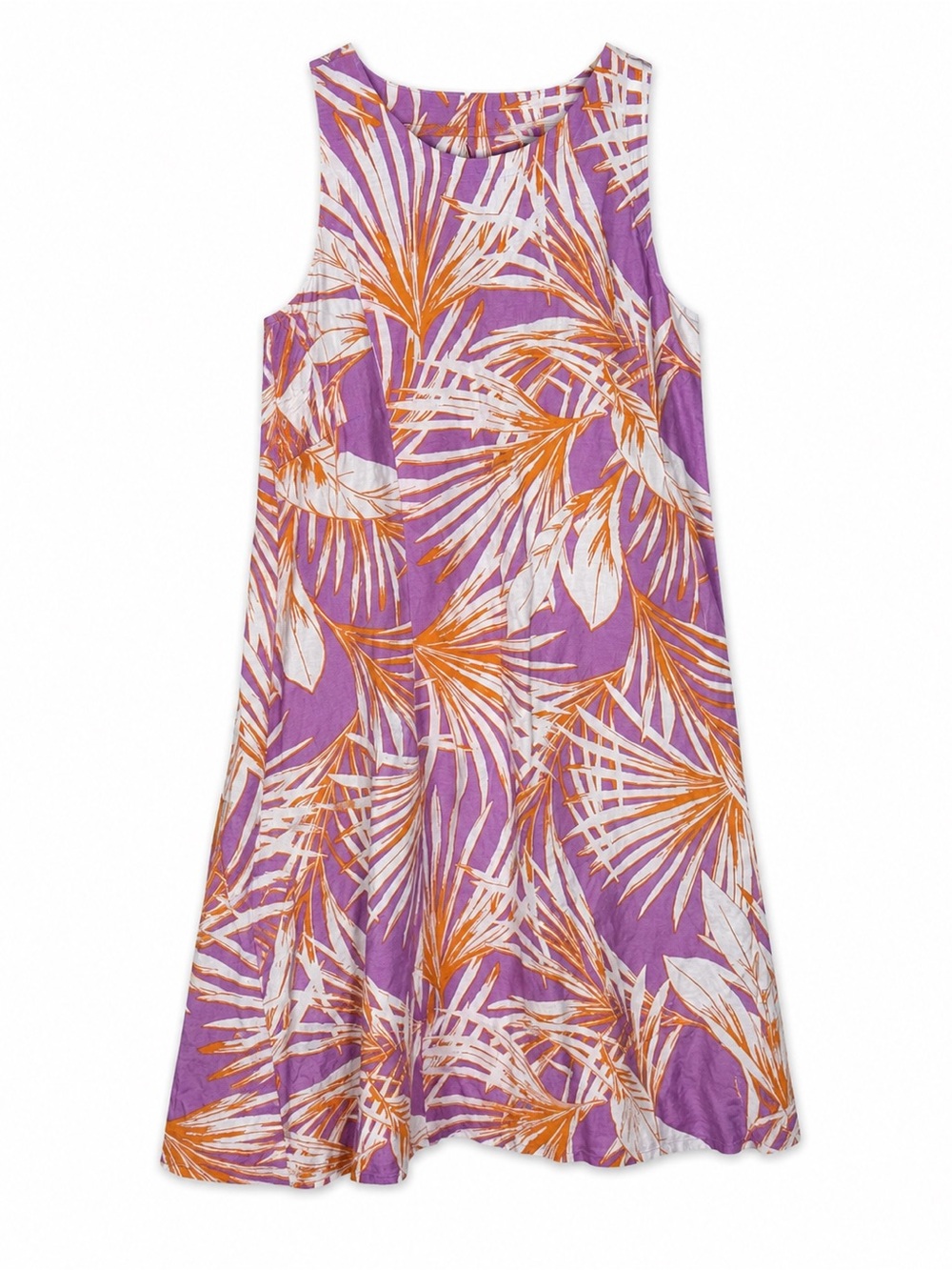 LOFT Linen Blend Tropical Dress Purple Orange Resort Vacation Euro